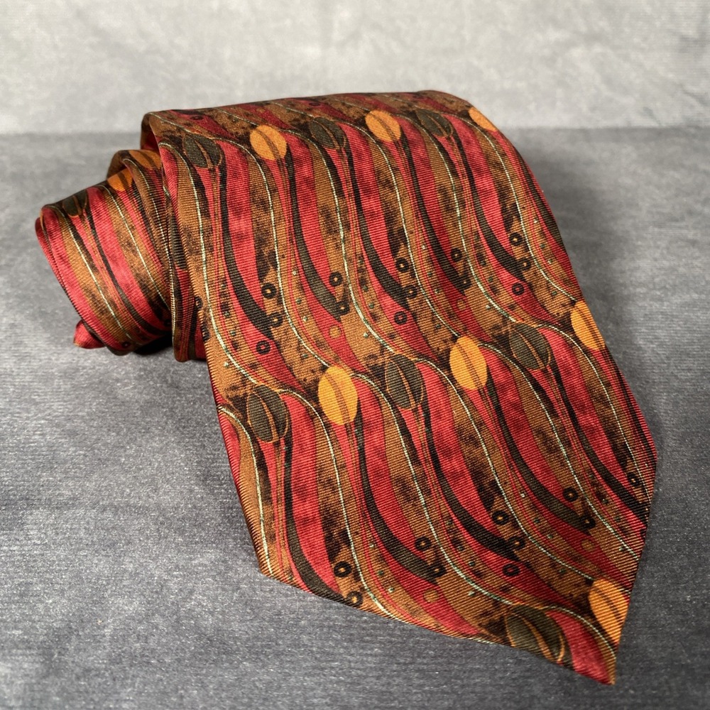 Fox & Chave‎ Neck Tie Red & Brown Coffee Bean Design 3.75x60" 100% Silk Handmade